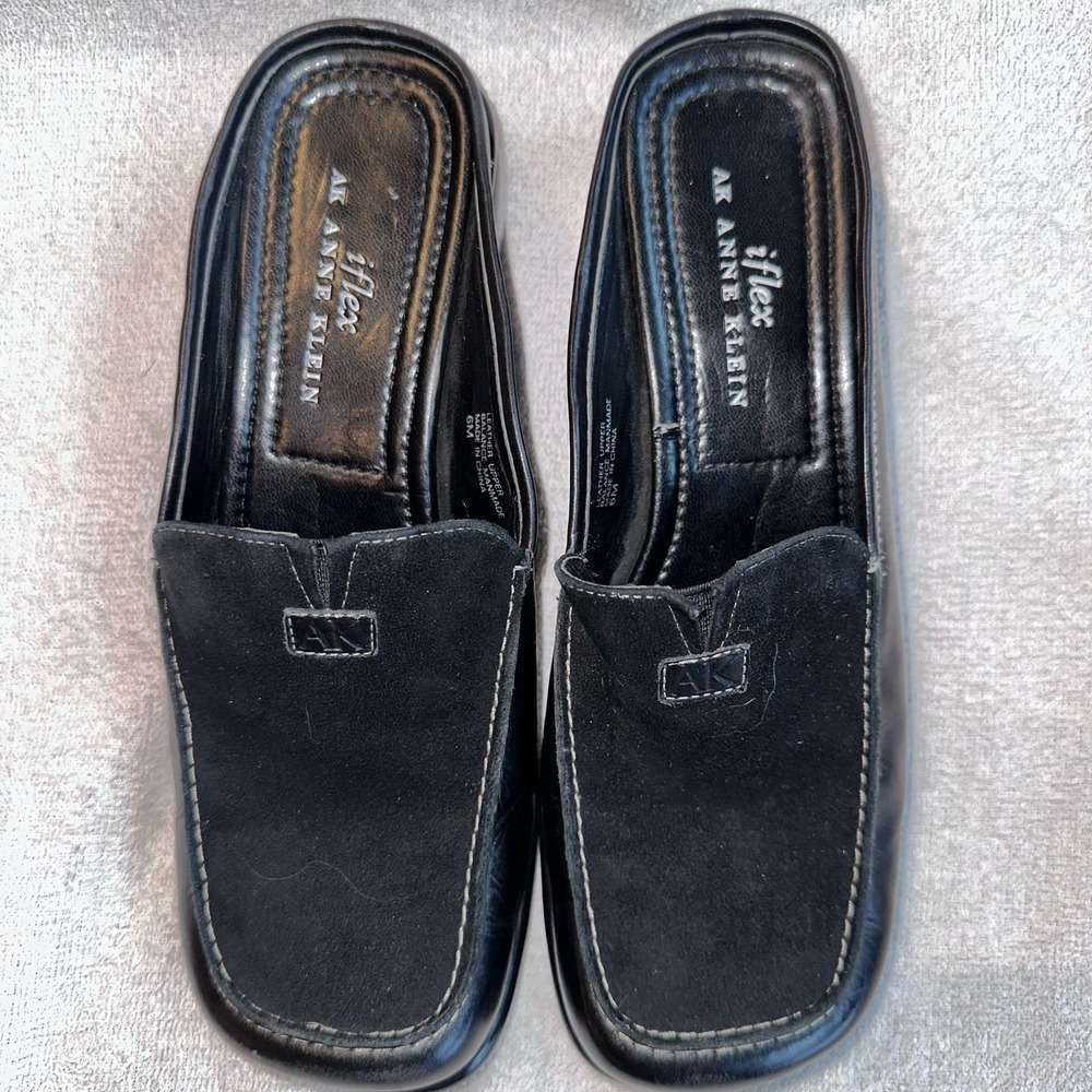 EUC Women’s Size 6M Anne Klein IFlex Leather Slip On Mule Clogs Black